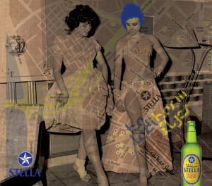 backstage poster, backlighted only on the bottle and the element that is added to the picture